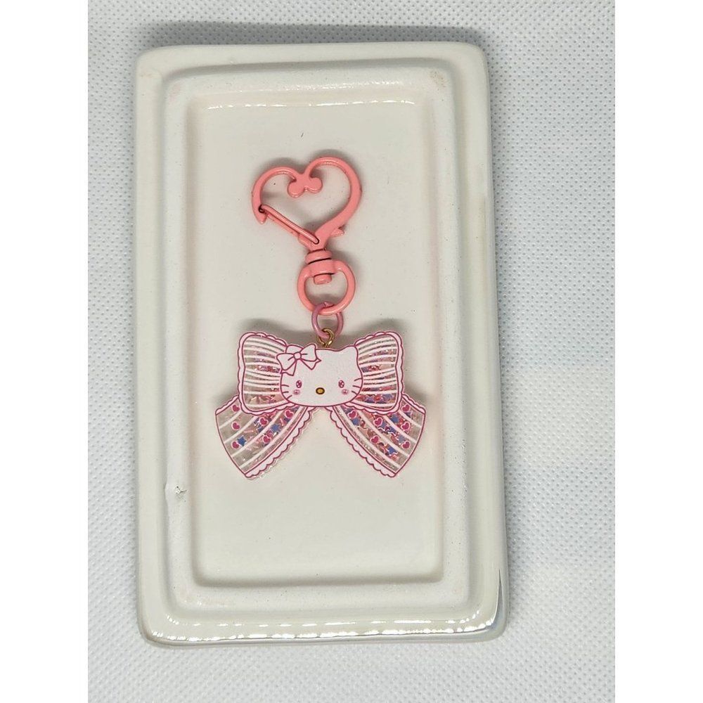New! Hello Kitty Quicksand Glitter Bag Clip Key Ring Bag Charm w/Painted Clip